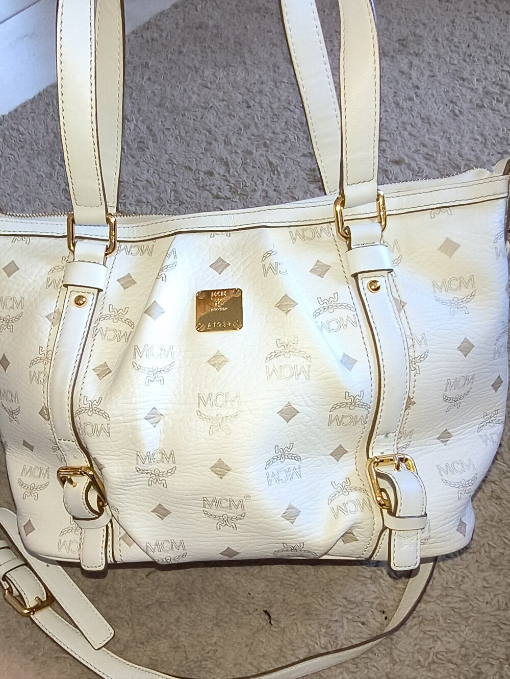 MCM White Visetos Shoulder Bag